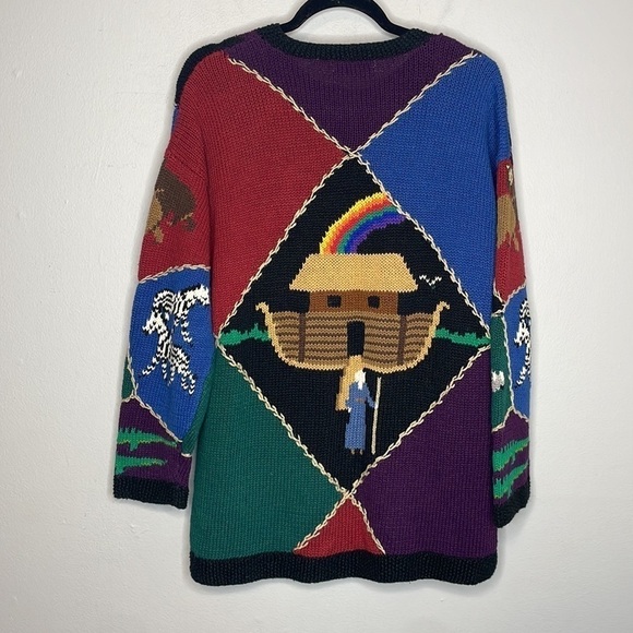 Vintage Granny Design Options AOP Noah’s Ark Sweater Wool Blend Size Large - Picture 5 of 7